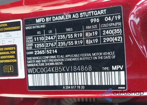 2019 Mercedes-Benz Glc 300 4Matic z USA, uszkodzony, nr VIN WDC0G4KB5KV184868